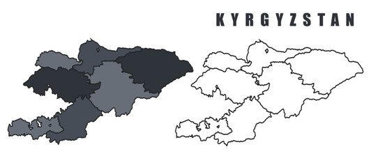 Kyrgyzstan country map simple flat outline vector illustration set