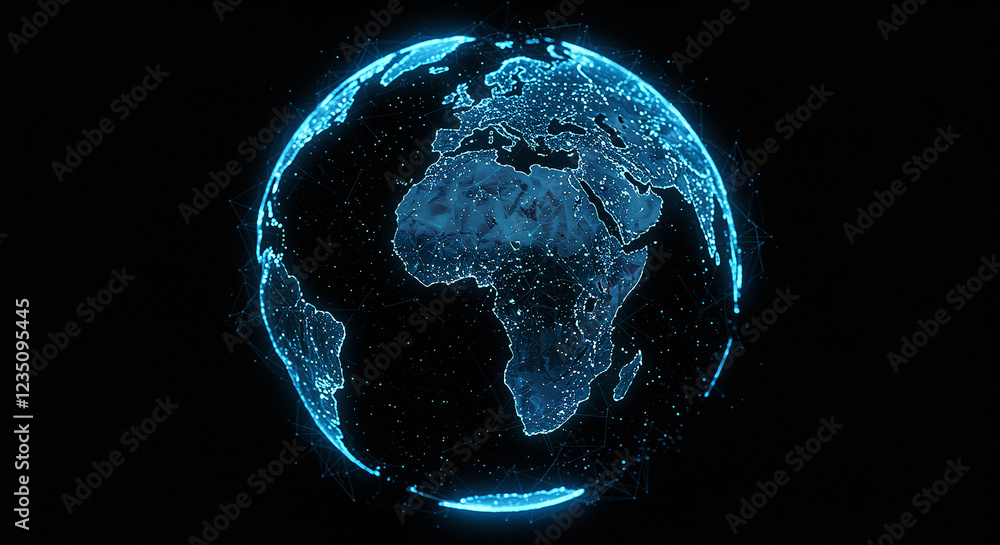 Poster digital globe showing global network connections. digital globe with glowing network connections ove