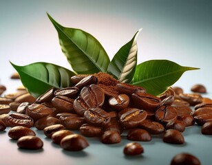 Fototapeta premium una mezcla de granos de cafe tostados con hojas de té e infusión
