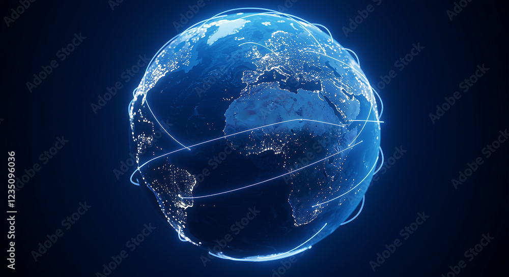 Poster globe with digital earth and global network. digital earth with global network on globe. global netw