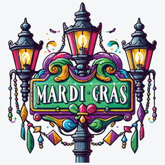 Mardi Gras Street Lamp Sign stock illustration