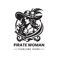 lady woman Pirate girl logo vector illustration