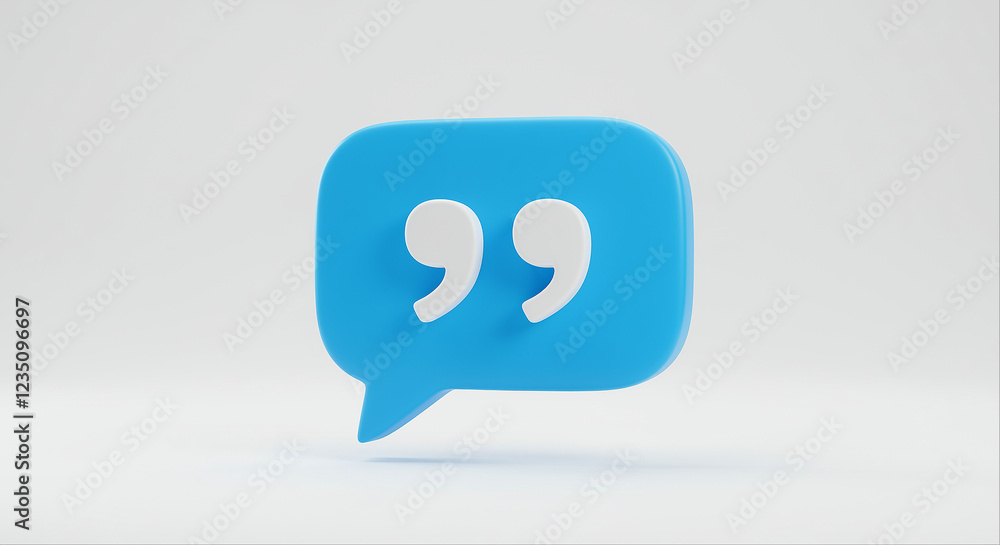 Poster blue speech bubble with white quotation marks. speech bubble graphic design with quotation marks