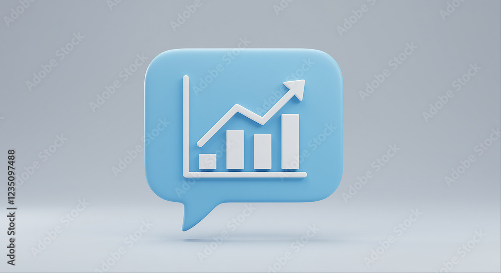Poster graph icon in a speech bubble shows business growth. graph icon with an arrow pointing up shows grow