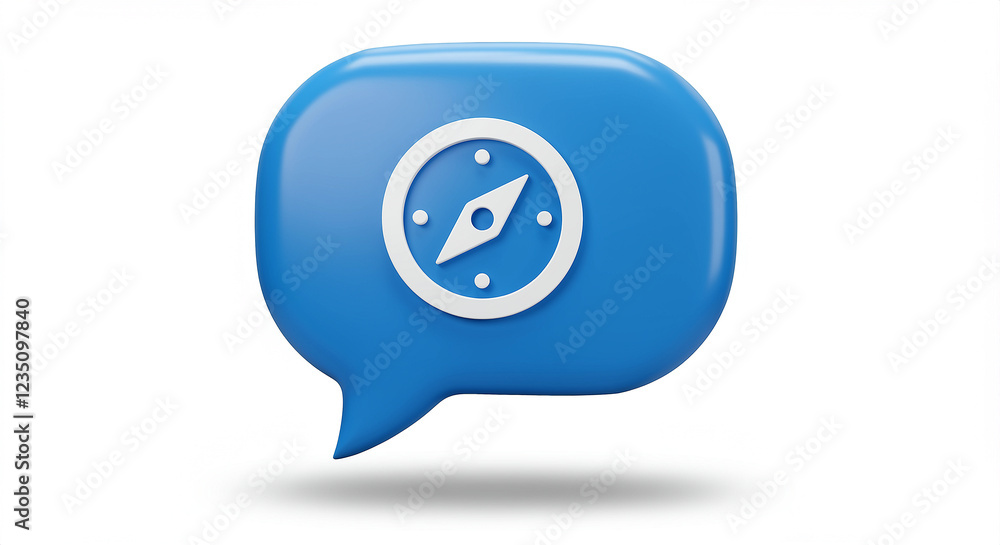 Aufkleber blue speech bubble with compass icon. 3d render navigation icon in speech bubble
