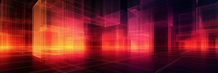 Obraz premium A vibrant digital landscape with glowing lines and geometric shapes, creating a futuristic atmosphere of depth and energy.