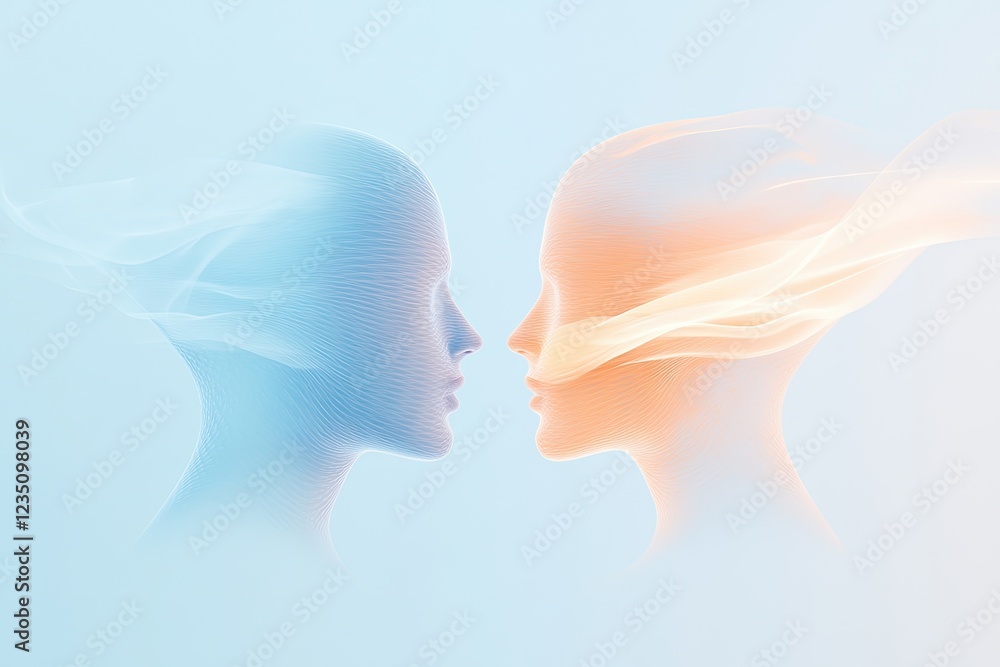 Aufkleber two abstract figures in opposing colors one jagged and one smooth blending into glowing spiral of