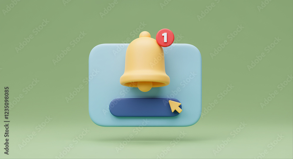 Poster notification bell with notification. bell with number one notification. notification bell with curso