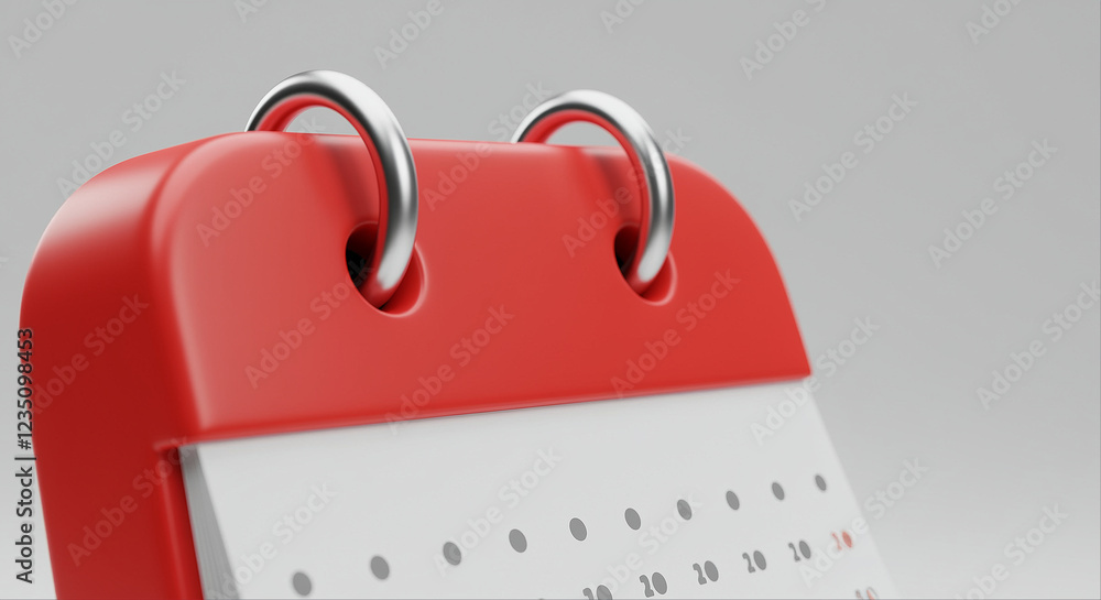 Poster red calendar with dates on the page. calendar with silver rings on top. red calendar with white page