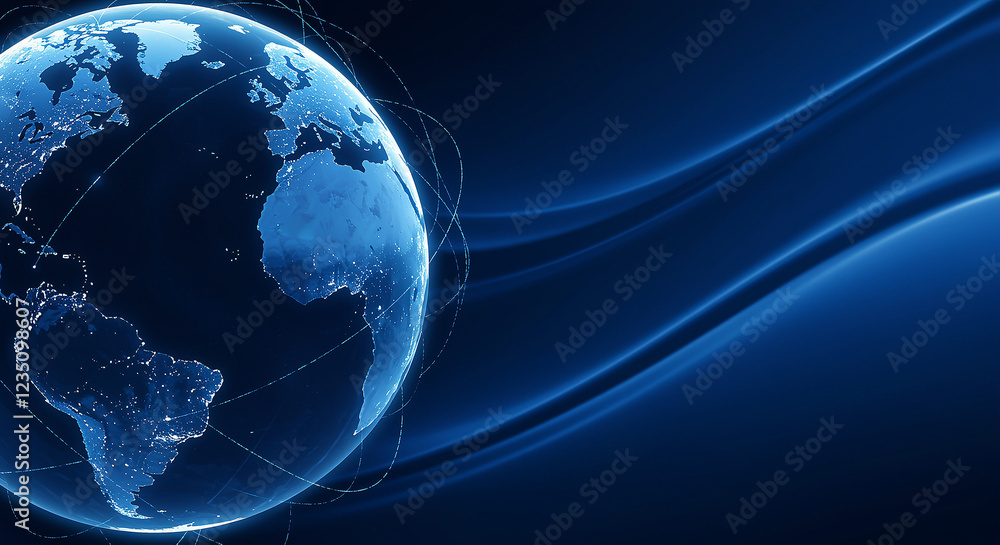 Poster globe earth digital technology with network connection. globe earth with network connection on blue 