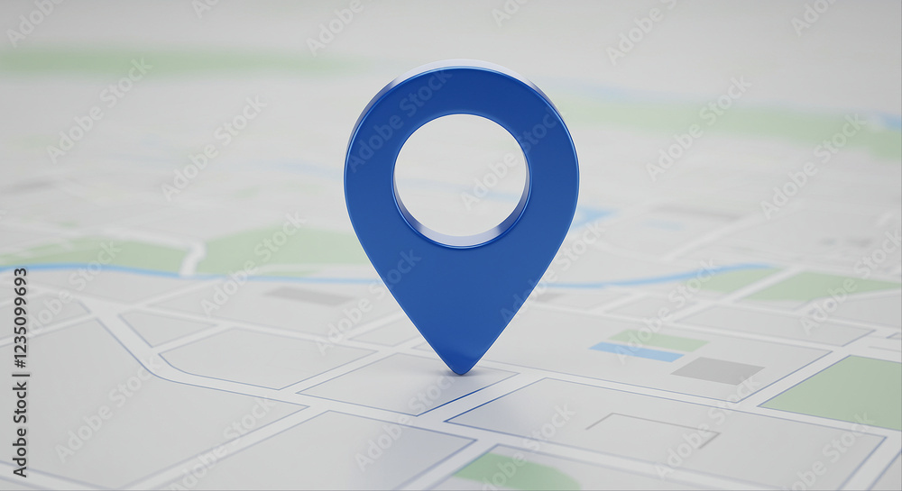 Poster blue map pin on a map. location marker on a map