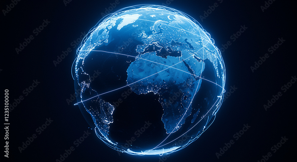 Poster glowing digital globe with global network connections. digital earth with network lines over contine