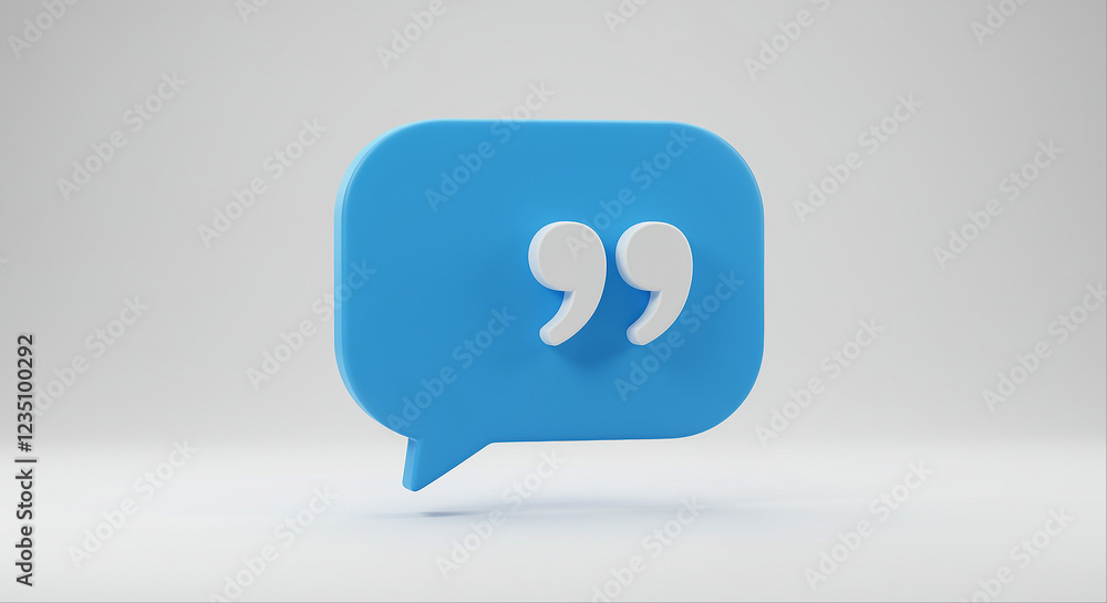 Poster blue speech bubble with quote marks. speech bubble with quotation marks. 3d rendering of a speech bu