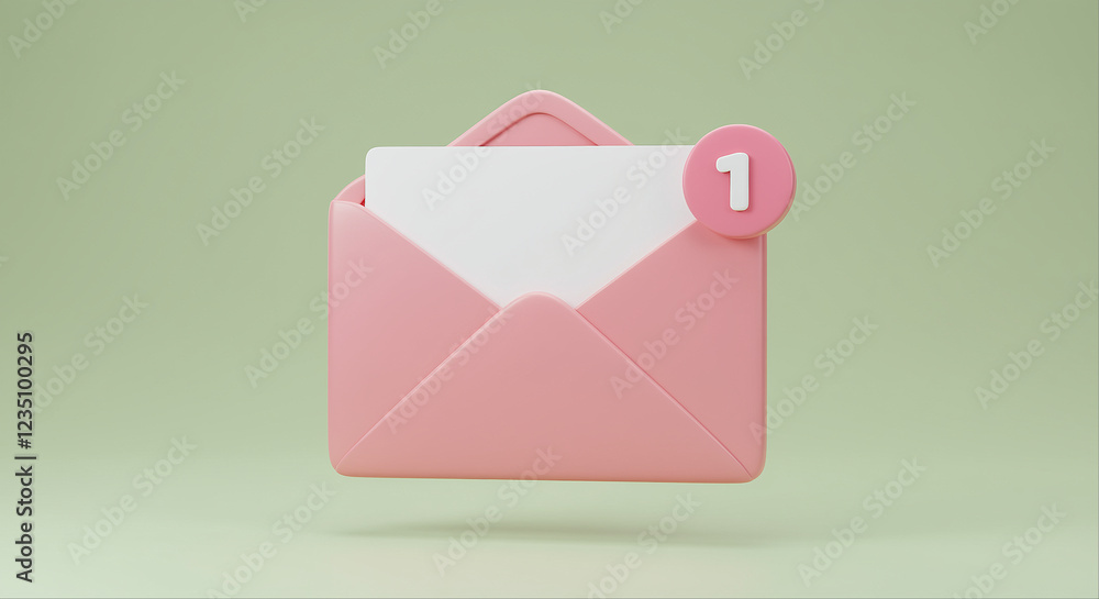 Poster pink envelope with notification and email message. pink envelope with new email notification