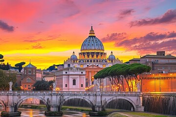 Fototapeta premium A beautiful city with a large church and a bridge