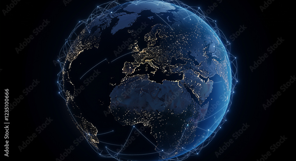Poster globe with global network connections over earth map. digital globe with network connections. global
