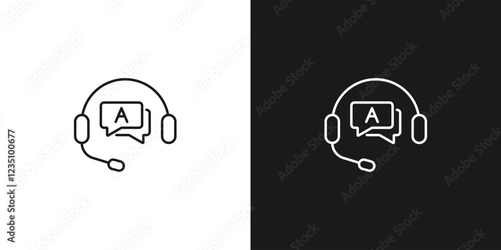 Poster translation symbol with earphones. understanding different languages. translation process. listening