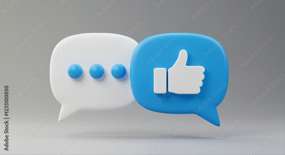 Poster Speech bubbles with like icon. Communication technology with speech bubbles and like symbol. Social media communication with like icon