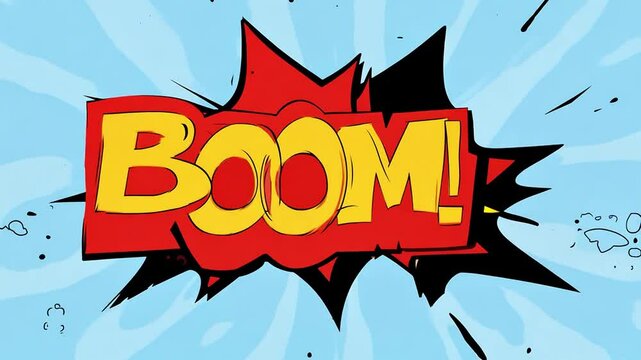 A cartoon explosion in bright colours shows the word Boom.