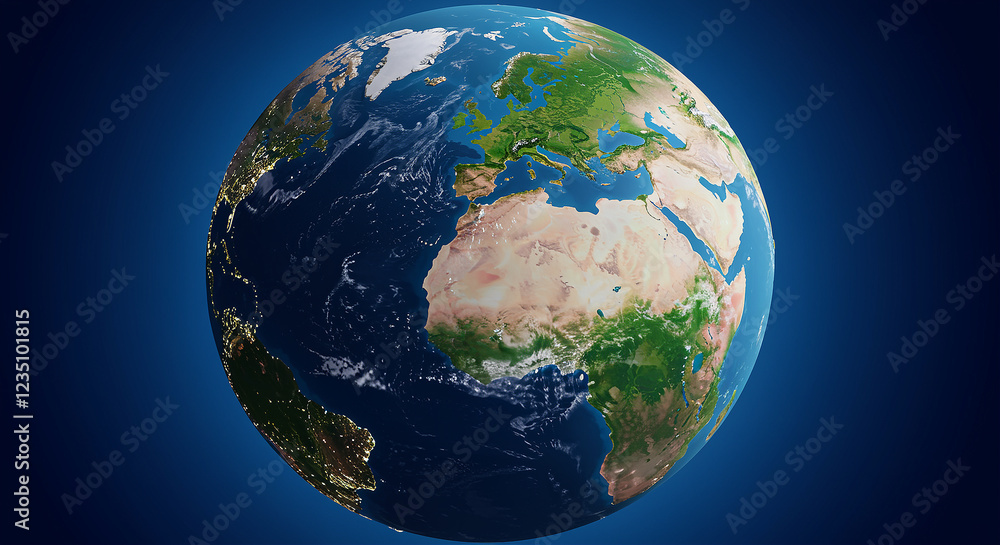 Poster earth planet globe view from space. earth globe planet view from space showing continents and oceans