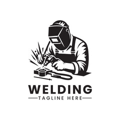 Welder logo Vectors Illustrations silhouette working with helmet