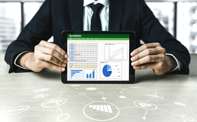 Fototapeta premium Spreadsheet document information financial startup concept. data and graphs in spreadsheet documents for online analysis project dashboard accounting digital snugly