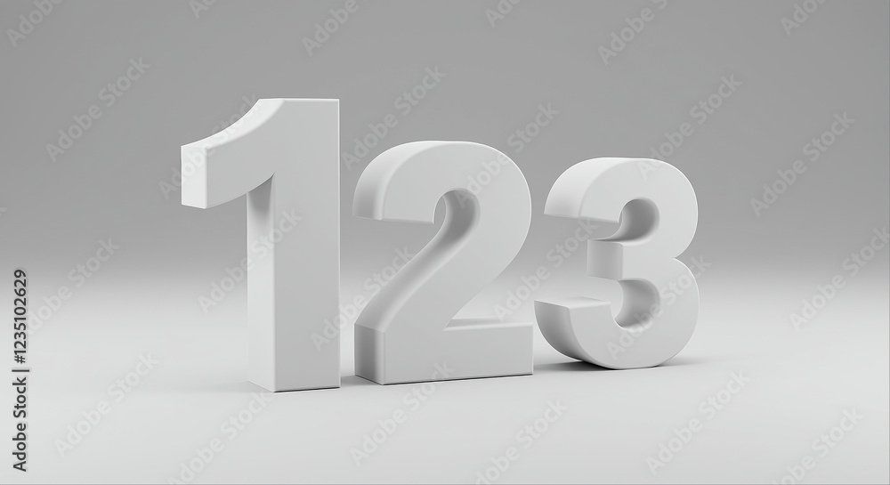 Poster white numbers 1 2 3 graphic. numbers one two three in white color. graphic numbers on white backgrou