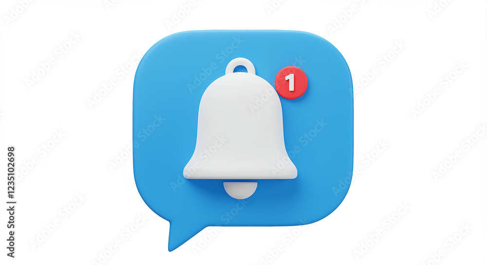 Poster notification bell with notification icon. 3d notification bell with red notification icon