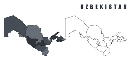Uzbekistan country map simple flat outline vector illustration set
