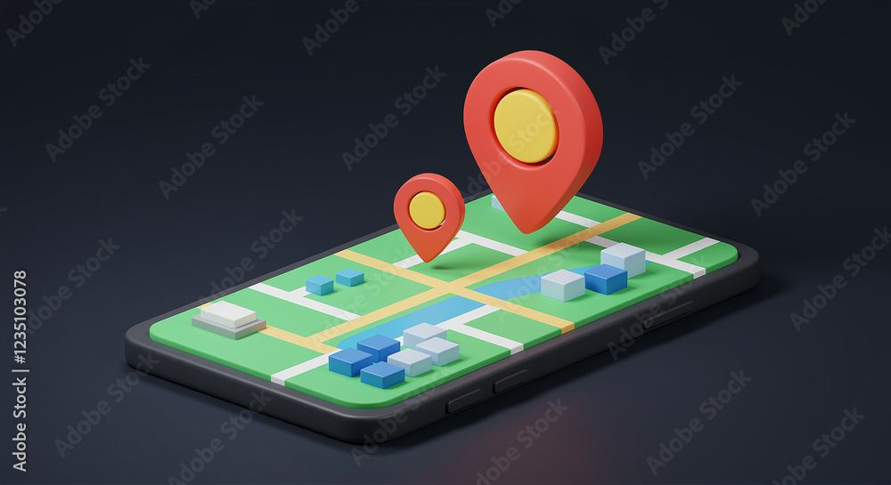  smartphone with map and location pins. map with location markers on smartphone screen. mobile map wi