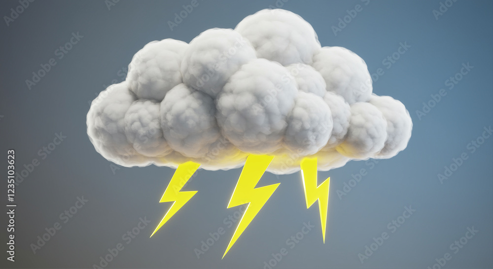 Poster cloud with lightning bolts. storm cloud with lightning. 3d render cloud with lightning