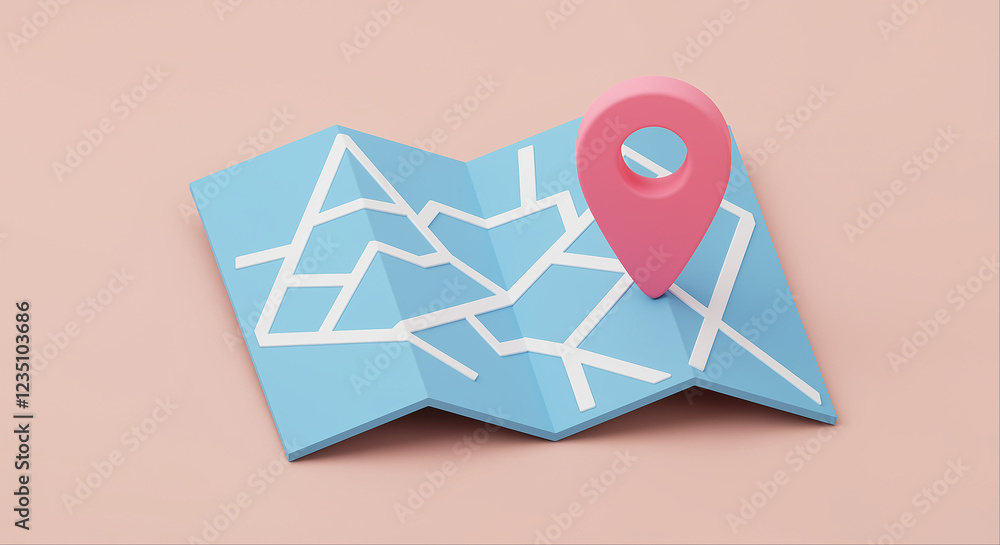 Poster map with location marker. travel map with pink location pin. location map with pink marker