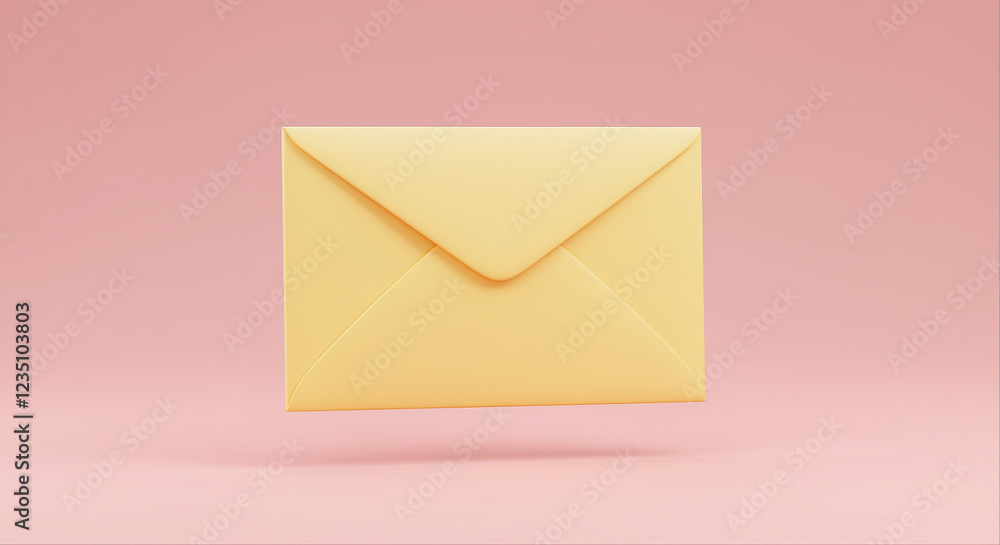 Poster yellow envelope on pink background. business mail envelope. 3d rendering of yellow envelope