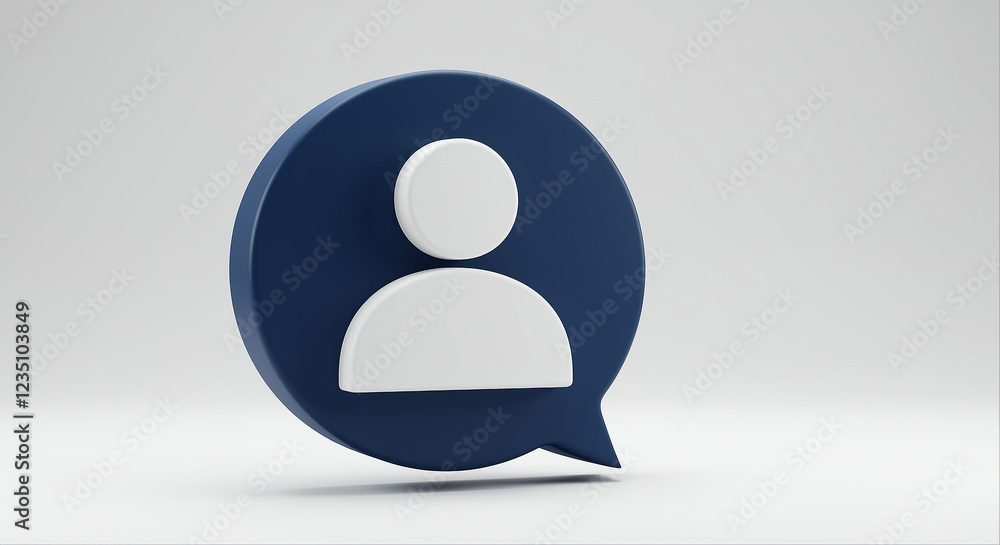 Poster user icon in blue speech bubble. 3d user icon in a speech bubble. social media user icon