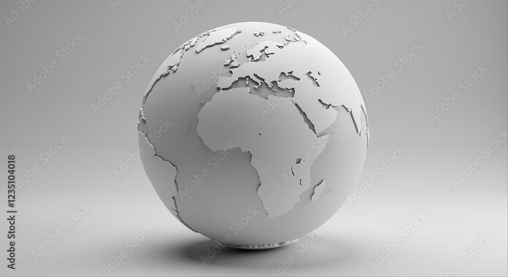 Fototapete white globe with world map. earth model on a gray background. 3d rendered globe model