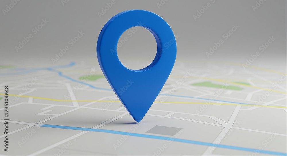 Poster blue map pin on a map. location marker on a map