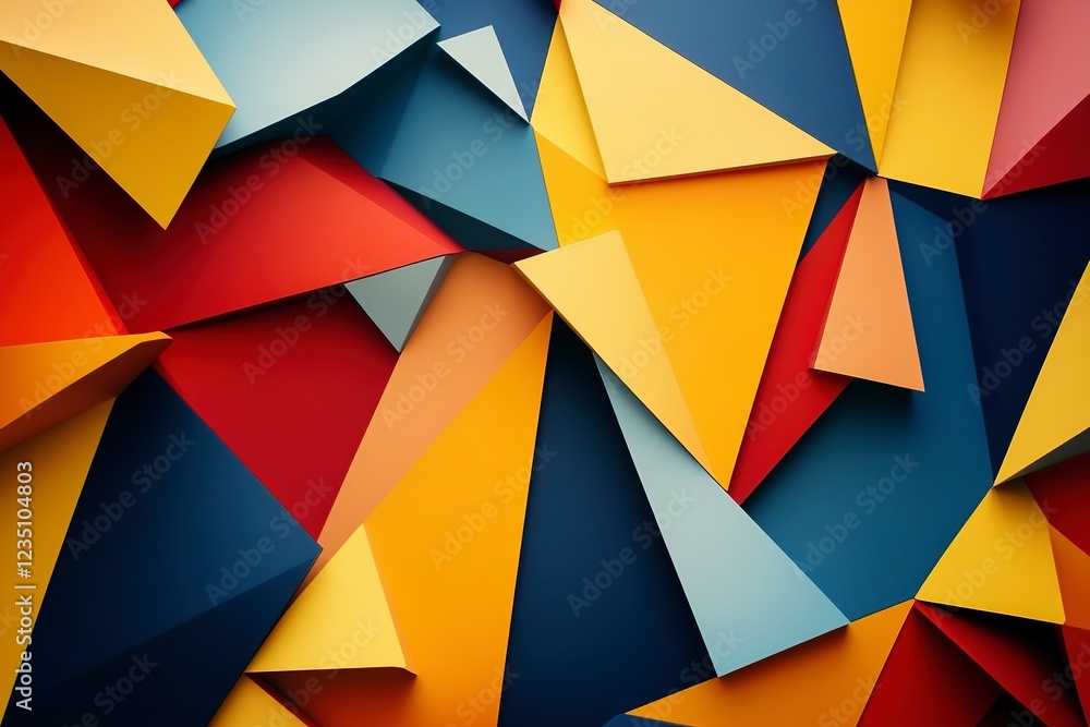 Poster collection of colorful, overlapping geometric shapes creating a vibrant abstract design composition