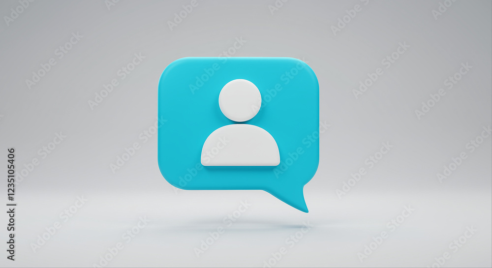 Poster User icon in chat bubble 3d render. User icon in a blue chat bubble. 3d rendering of a user icon in a chat bubble