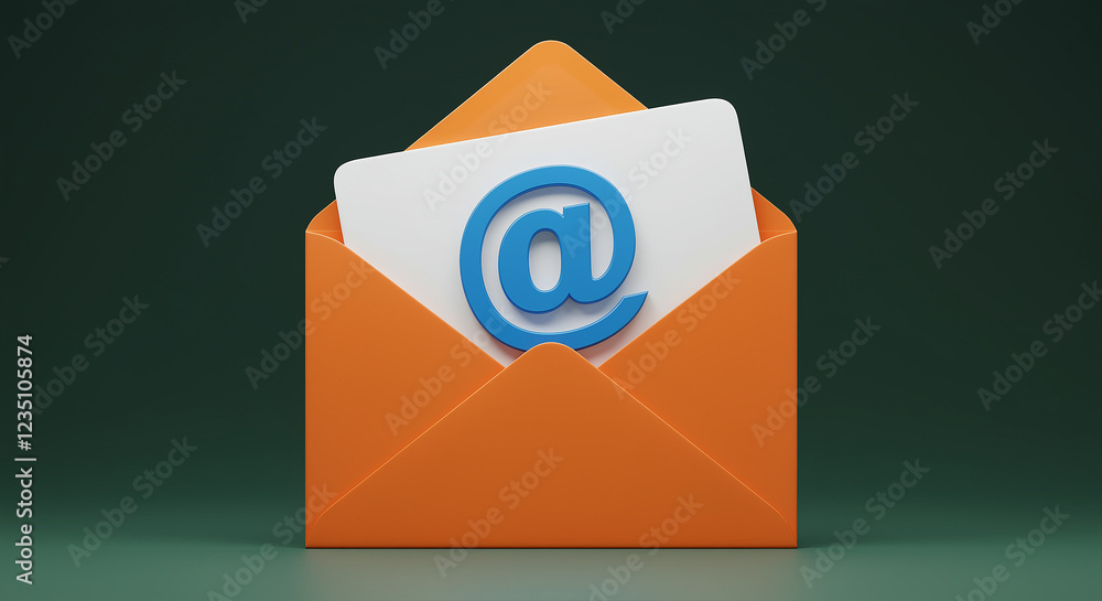 Poster envelope with email symbol in orange color showing communication and technology concepts