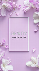 Beauty Appointments Poster: A refreshing scene of a "Beauty Appointments" poster surrounded by a beautiful array of delicate petals.