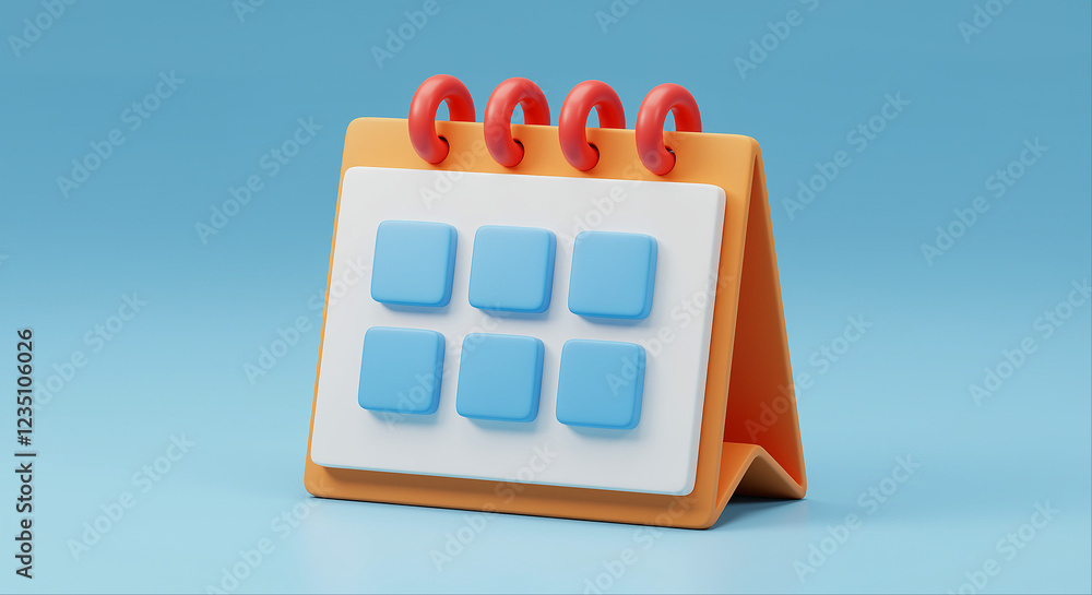 Poster calendar 3d rendering graphic. 3d calendar with blue squares. 3d rendering of a calendar