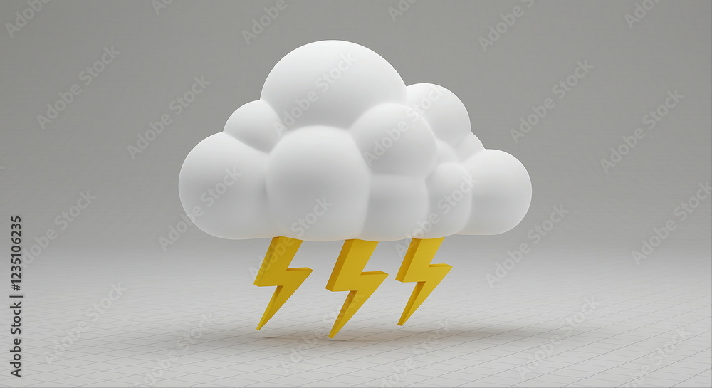 Aufkleber cloud with lightning thunderstorm 3d render. white cloud with yellow lightning bolts. 3d rendered cl