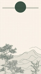 Abstract Landscape and Trees: A minimalist line art illustration of serene mountains and trees, a calming scene with a clean design and a touch of nature