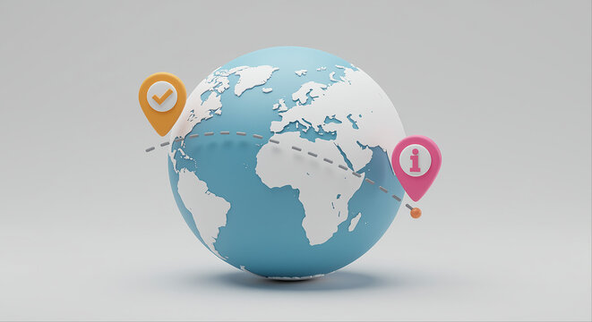 Globe with global map and information pin. Global map with location pins. Globe with location markers - Powered by Adobe