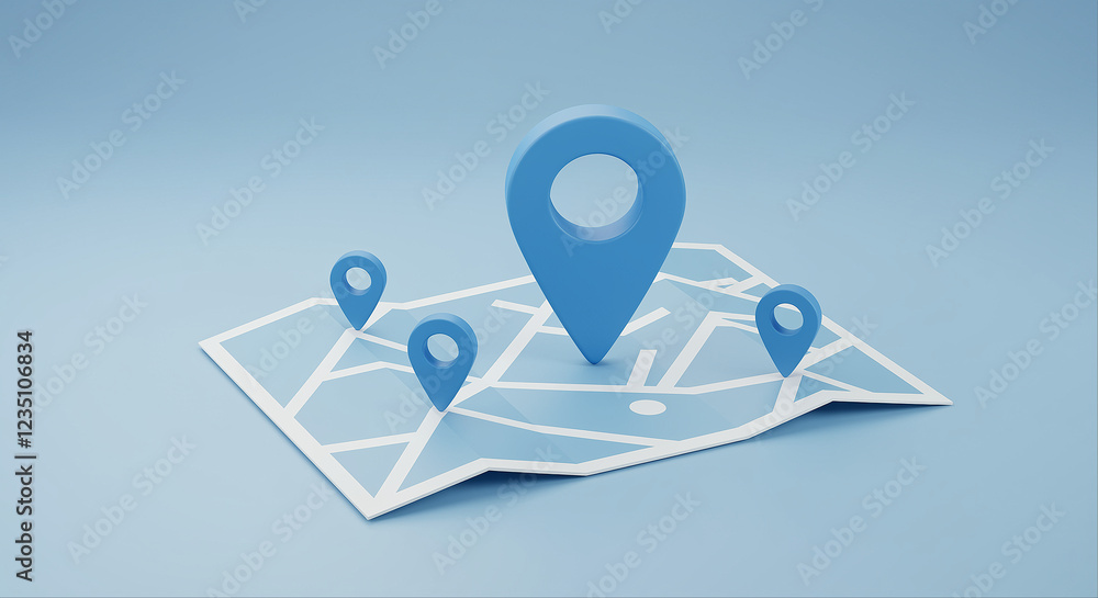Aufkleber map with location markers on a light blue background. location map with several blue location marker