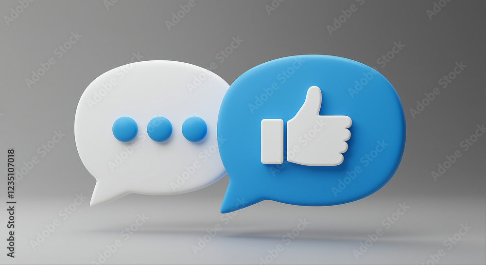 Poster speech bubbles with like and comment icons. communication feedback concept with speech bubbles. blue