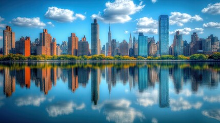 Fototapeta premium The Skyline of Manhattan with Reflections -