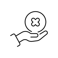 The design features a straightforward and minimalist hand icon that is holding a circular symbol adorned with a cross, clearly representing concepts like opinion, feedback, or various choices