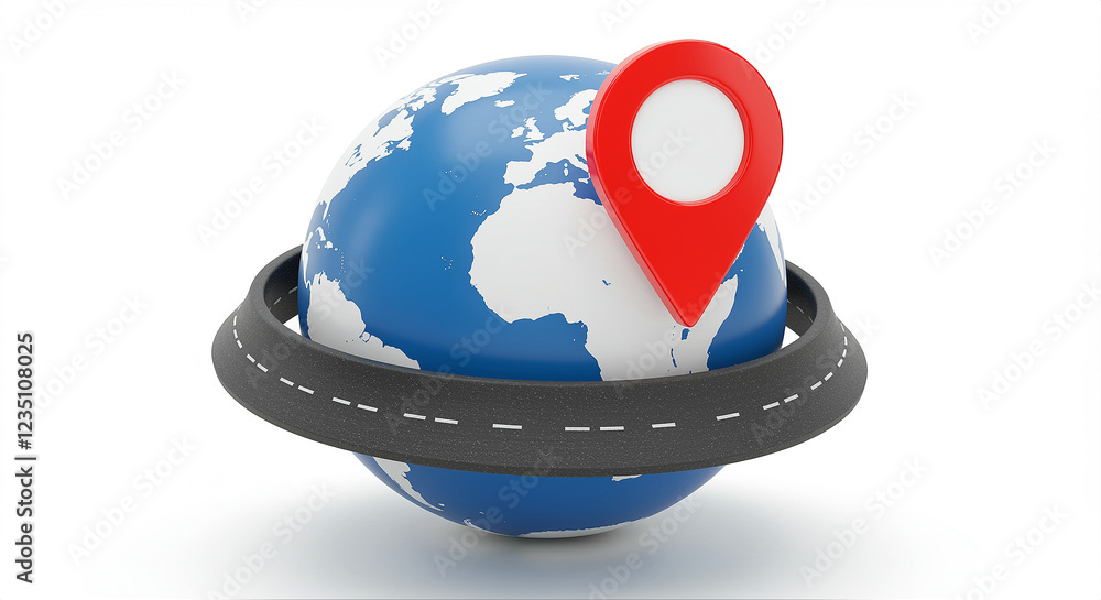 Aufkleber globe with red location pin and road around. global travel and navigation concept with location pin 