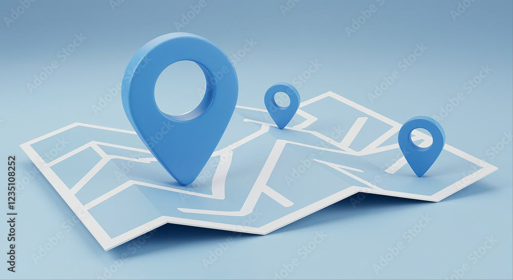 Poster map with location pins on light blue background. location map with blue pins. map with location mark